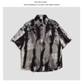 MAMMJUDX日系港风夏季 高级情侣宽松 男复古印花痞帅韩版 短袖 花衬衫