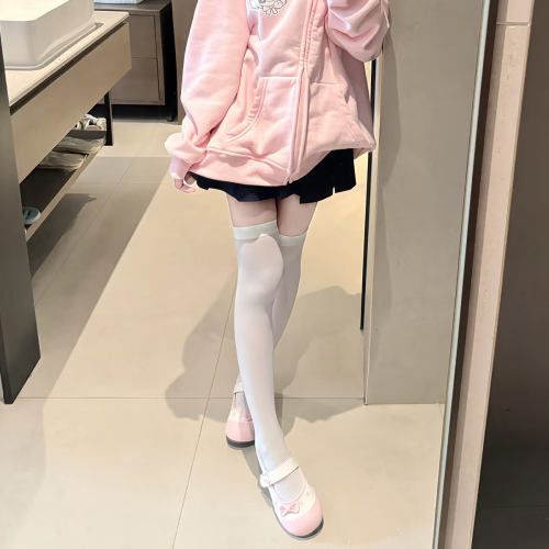 白色天鹅绒过膝袜女薄款性感日系jk袜子奶白色长筒丝袜黑色大腿袜