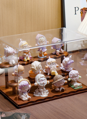 盲盒展示柜收纳架木质玄关摆件阶梯泡泡玛特展示盒手办陈列置物架