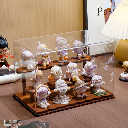 盲盒展示柜收纳架木质玄关摆件阶梯泡泡玛特展示盒手办陈列置物架