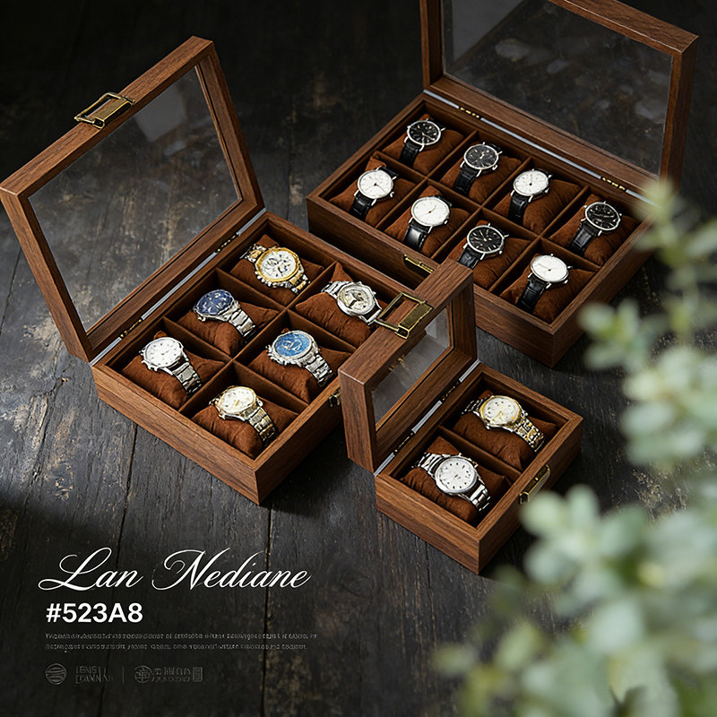 胡桃木纹手表收纳盒软枕家用手表放置盒腕表收藏箱手表箱展示盒子