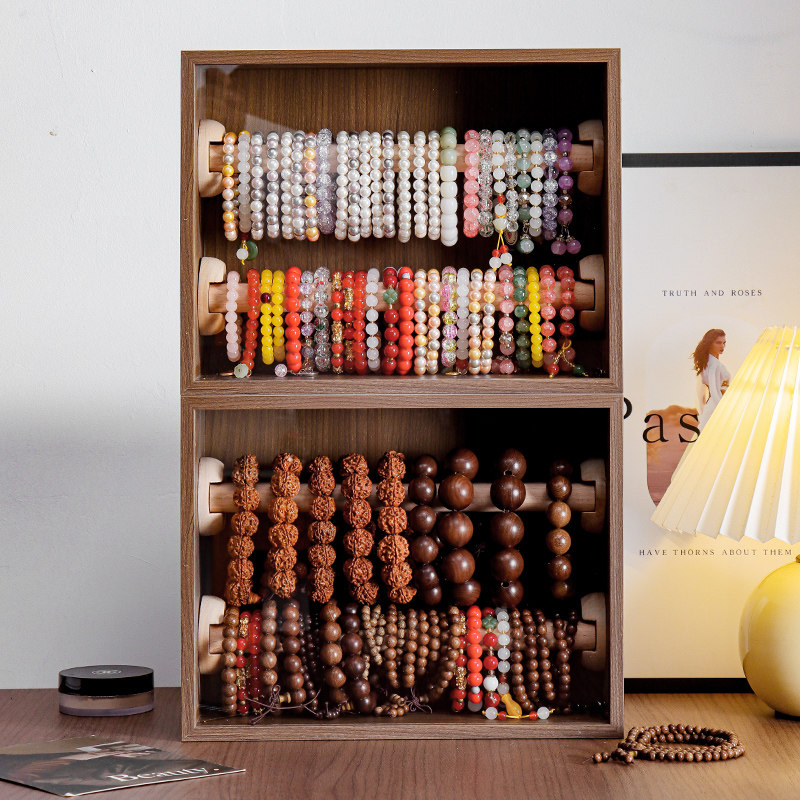 双层手链展示盒手串收纳盒佛珠水晶串珠首饰盒木质复古大容量柜子,收纳整理,首饰盒,淘宝优惠券,粉丝福利购,淘宝优惠卷
