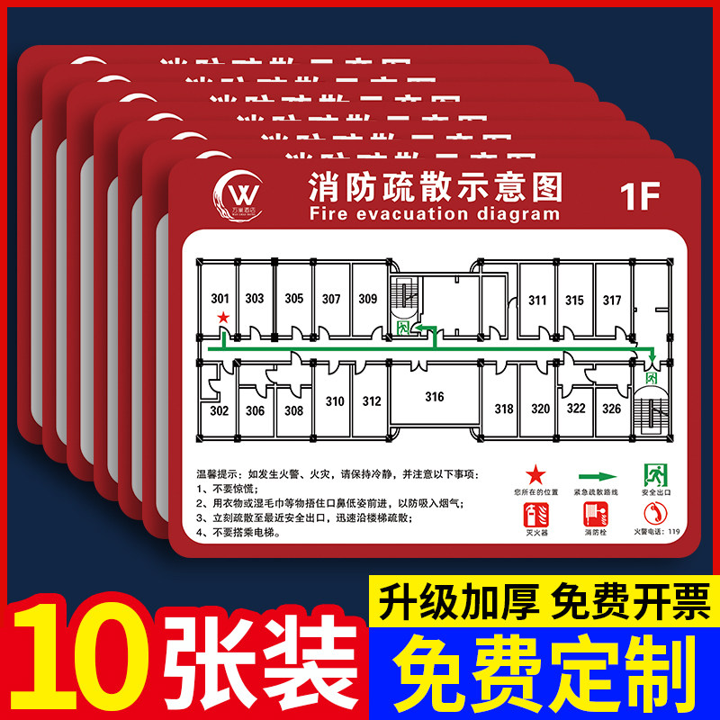 酒店消防疏散示意图平面图亚克力