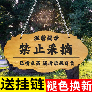 私人种植禁止采摘警示牌挂牌爱护花草提示牌吊牌已喷已打农药请勿采摘已施农药警告牌标识牌告示牌果树公园
