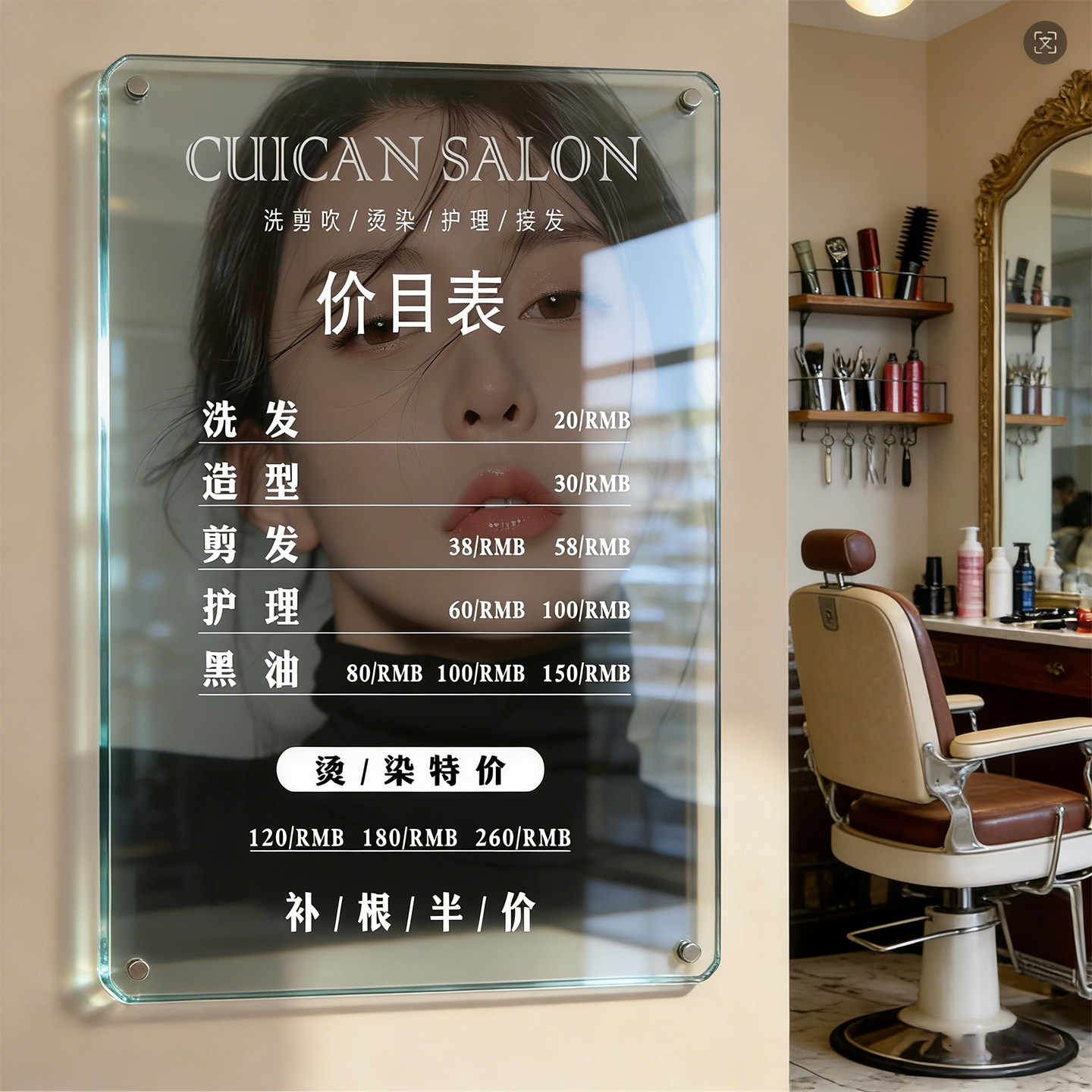 美业美发店价目表展示牌定制亚克力理发店价格表设计美容院发廊标价广