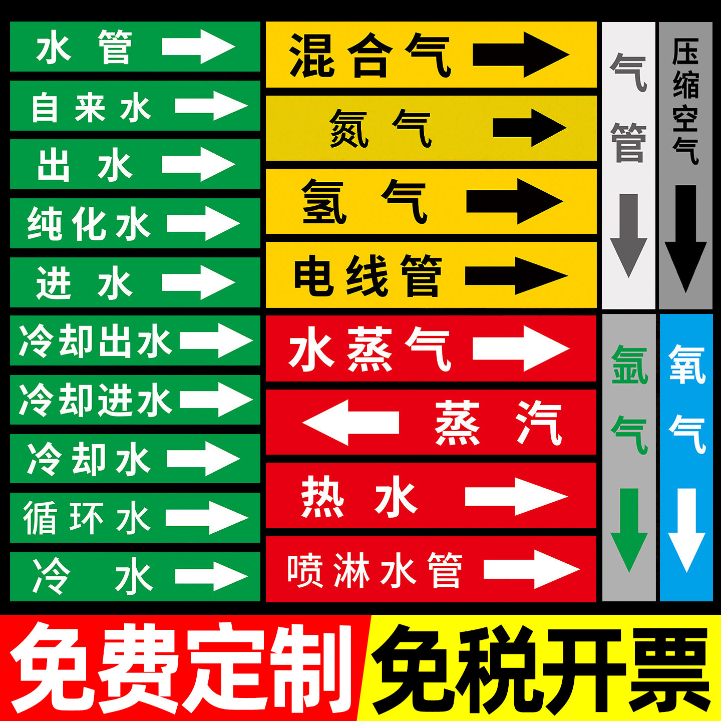 【全套新国标】管道标识贴纸流向