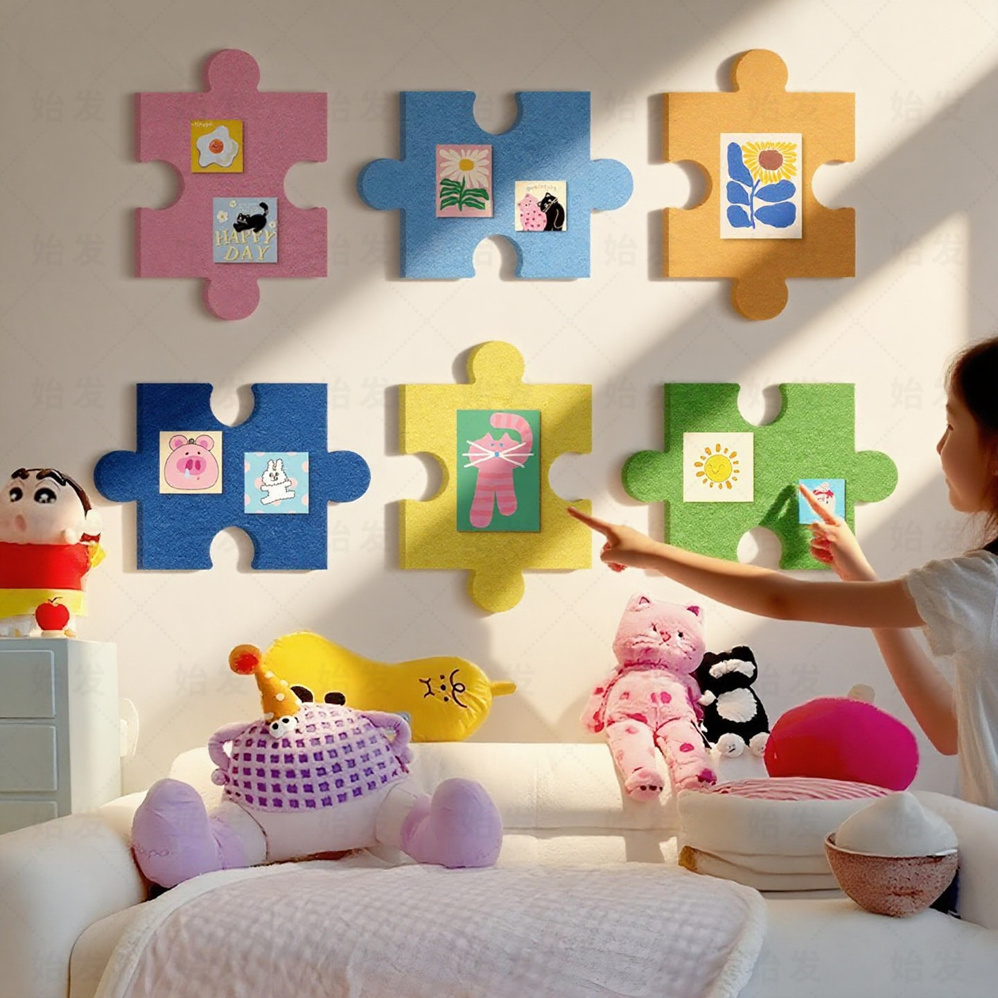 多巴胺毛毡板软木板照片墙毛毡墙贴高级感客厅玄关装饰墙彩色毛毡板背