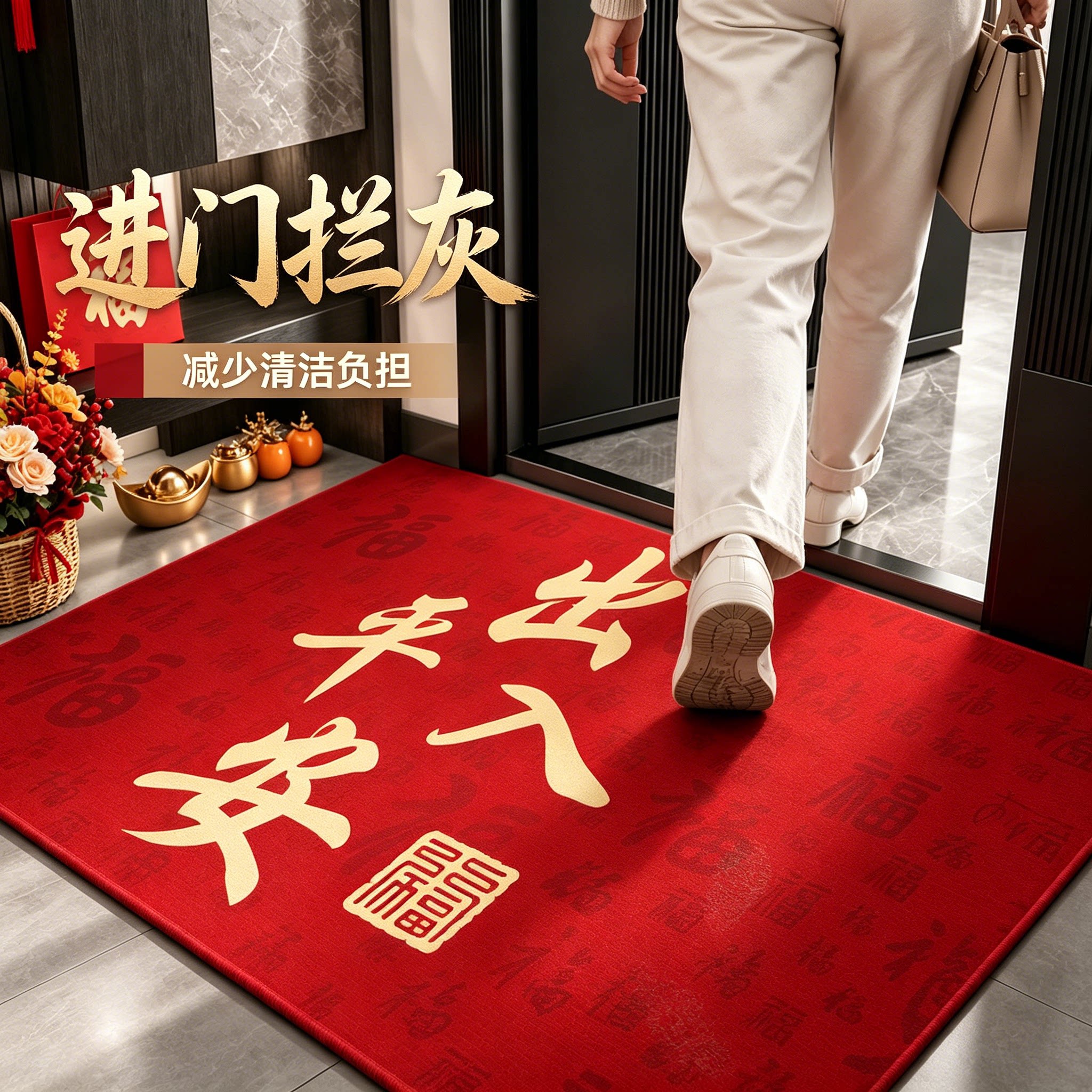 红色入户门地垫免洗防滑可裁剪