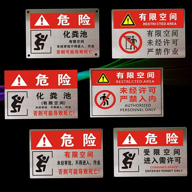 不锈钢有限空间警示标识牌受限空间警示牌作业风险安全告知牌金属铭牌禁止入内危险警告标志牌化粪池不得入内
