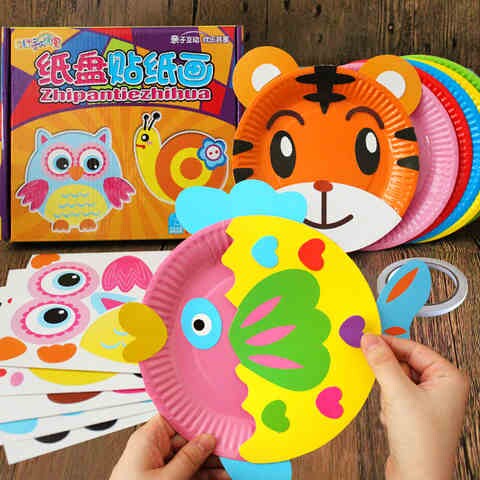 十二生肖彩色纸盘子贴纸画贴画幼儿园儿童创意手工diy制作材料c7