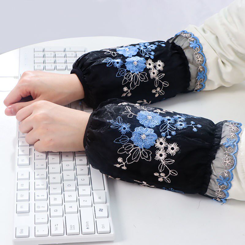 袖套女秋冬季韩版绣花蕾丝套棉衣袖筒女士成人防污羽绒服耐脏袖头