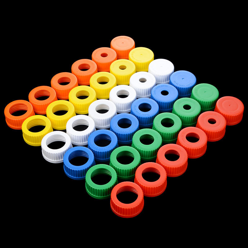 GL45螺口试剂瓶盖 耐高温蓝盖瓶盖子带倾倒环耐高温螺口试剂瓶盖PB顶空盖实心盖T 180℃开孔盖 丝口瓶瓶耐140