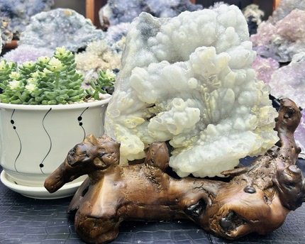 昙花雪景异象水晶大型摆件