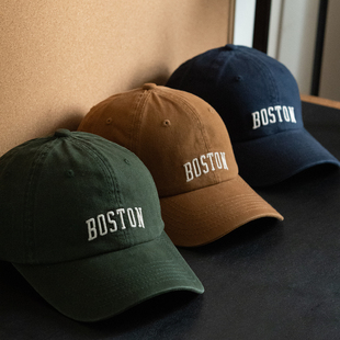 白川帽子boston复古软顶美式棒球帽女大头围深顶显脸小遮阳鸭舌帽