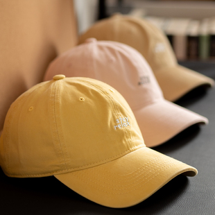 白川春夏韩版鸭舌帽女款宽帽檐大脸显脸小软顶黄色棒球帽粉色帽子