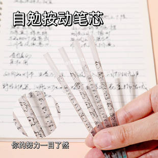 自勉线条小狗刻度黑笔芯st头速干不断墨学生按动中性笔大容量替芯