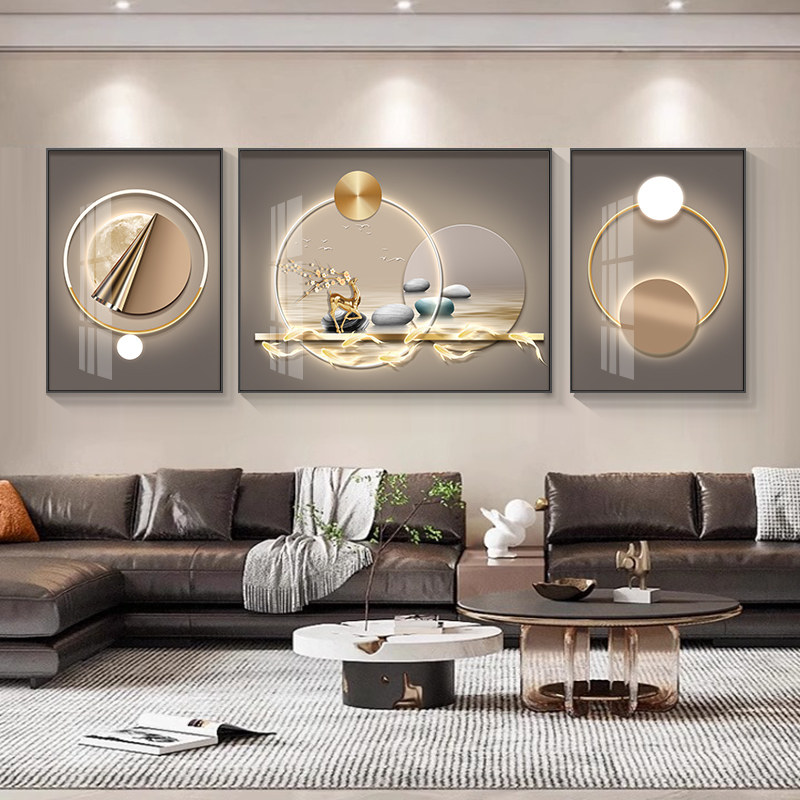 轻奢客厅装饰画沙发背景墙挂画简约现代三联画高级感大气山水壁画,家居饰品,现代装饰画,淘宝优惠券,粉丝福利购,淘宝优惠卷