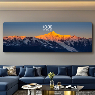 高级感2025新款客厅装饰画画带钟表沙发背景墙壁画画横板现代简约