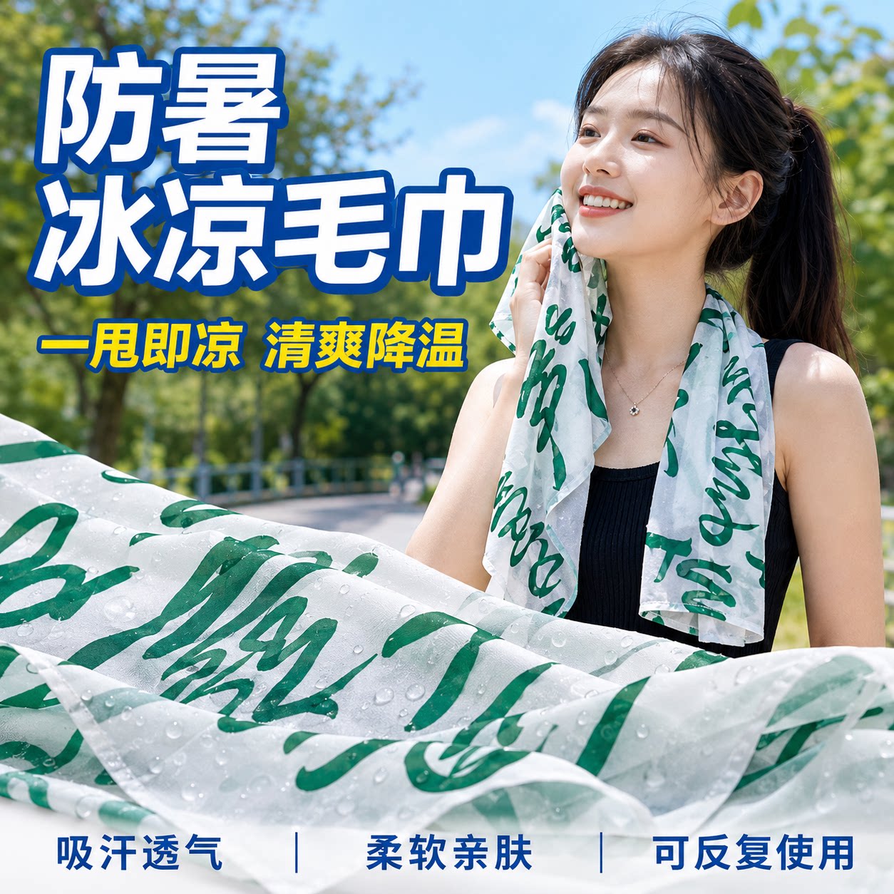 防暑冰凉毛巾降温冰巾冰感湿巾便携式骑行冰贴夏日运动出游降温