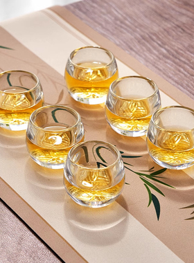 【12只】透明扳指杯不烫手ins风中式加厚家用养生酒杯喝茶玻璃杯