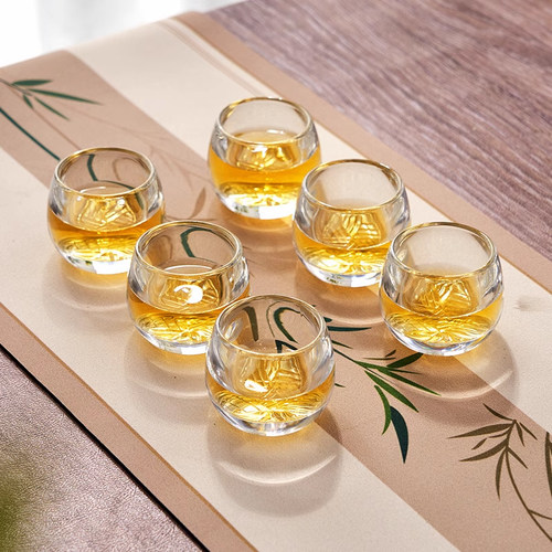 【12只】透明扳指杯不烫手ins风中式加厚家用养生酒杯喝茶玻璃杯