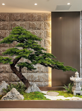 仿真树松树迎客松新中式装饰楼梯下摆件室内大型景观假树绿植造景