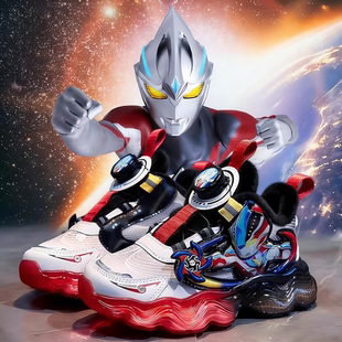 官方正品奥特曼鞋子男童鞋发光春季2026新款红色爆款儿童运动单鞋