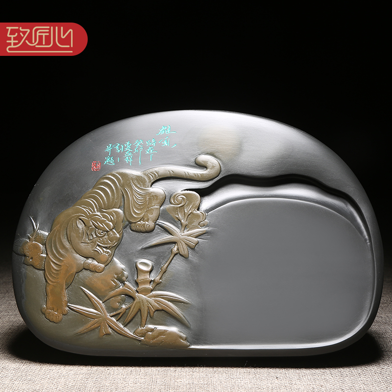 匠心砚台大师作品《雄风》手工歙砚龙尾山老坑金晕籽料原石文房四宝天然书法用品高档收藏送礼佳品磨墨研磨