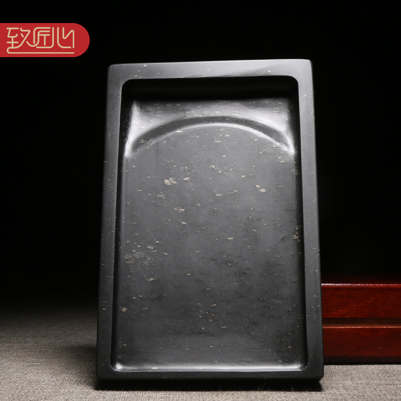 匠心非遗歙砚手工雕刻《经典素池砚》素砚歙砚原石暴雨金星砚台收藏送礼实用高档素池砚长方形配木盒