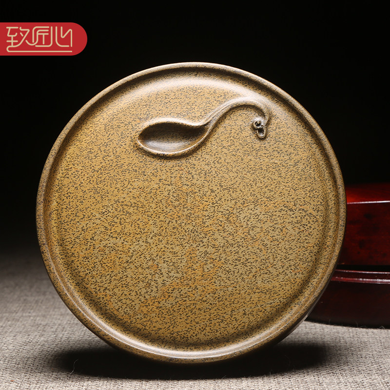 匠心非物质文化遗产柯崇大师作品长毋相忘老坑砚台天然龙尾山原石精手工雕刻 歙砚老坑黄鱼籽配樟木盒送礼