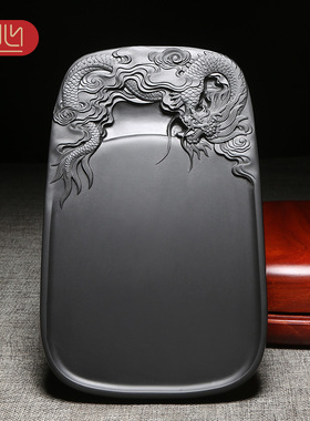 匠心非遗歙砚名师作品祥龙献瑞磨墨盛墨汁实用砚台天然原石精手工雕刻收藏送礼老坑砚台安徽歙砚高档配樟木盒