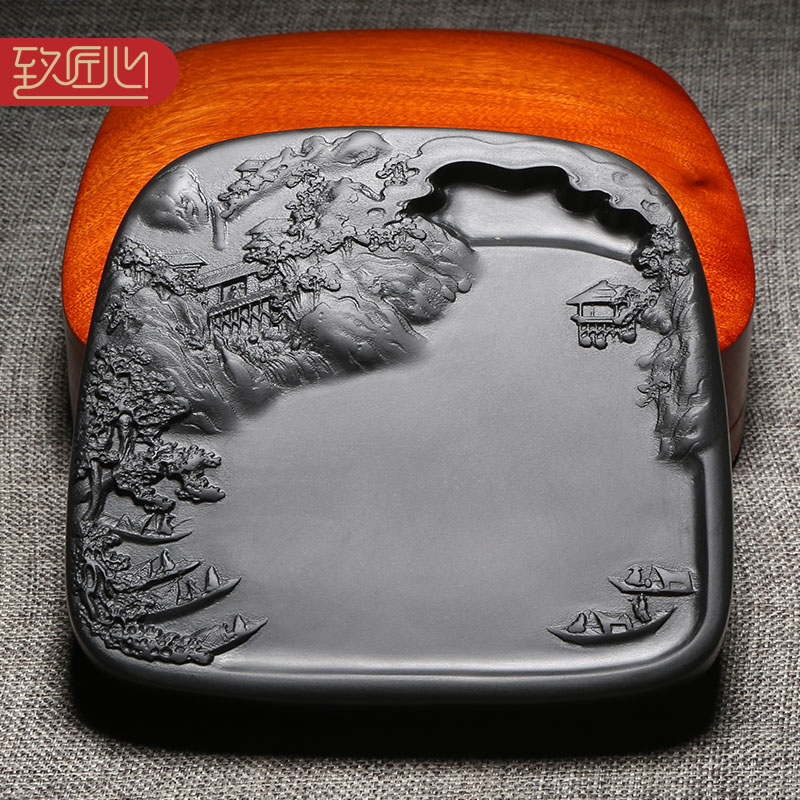 《天然原石砚台手工高档老坑歙砚