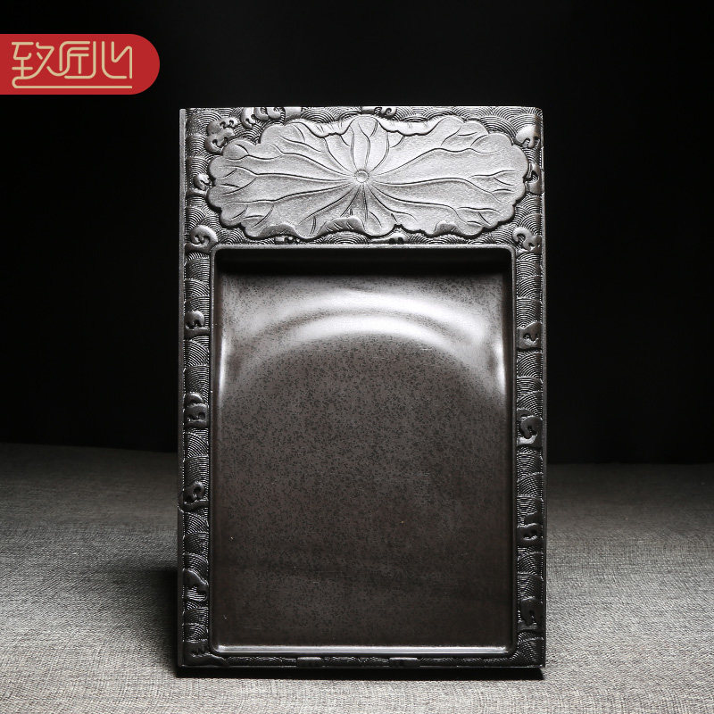 匠心非遗歙砚名师手工雕刻作品/和和美美/砚台老坑黑龙尾天然原石长方形籽料砚台高档文房四宝摆件收藏