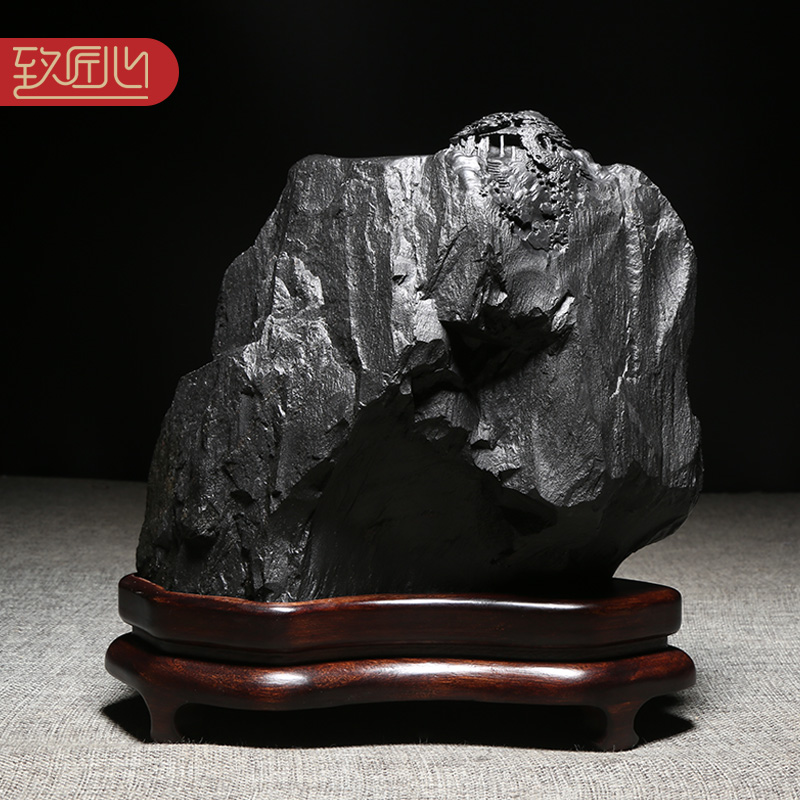 匠心非遗歙砚名师精手工雕刻作品《高山仰止》老坑原石黑龙尾天然砚台文房收藏大气高档摆件送礼佳品礼盒