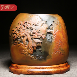 匠心非遗四大名砚之歙砚名师砚台/千里江陵/孤品天然原石老坑金晕籽料文房四宝高档摆件手工雕刻收藏送礼