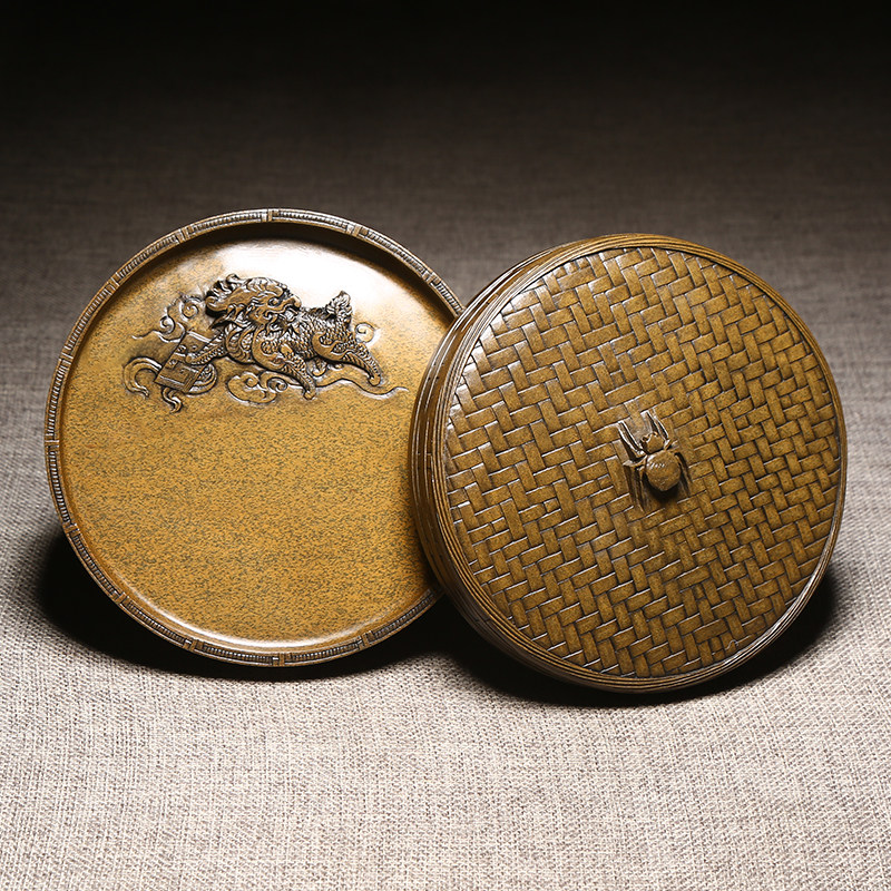 徽州歙砚大师柯崇砚台作品《麒麟献瑞》天然原石老坑黄鱼籽四大名砚之一高档砚台端砚精手工满工带盖仿古收藏