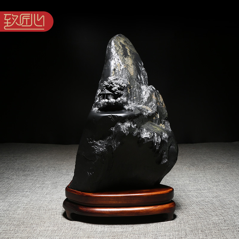 匠心非遗歙砚名师精手工雕刻作品《静听松风》老坑原石黑龙尾天然砚台文房收藏大气高档摆件送礼佳品礼盒