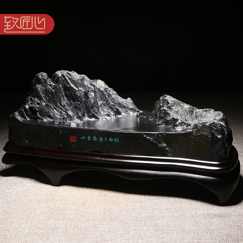 名师名砚/匠心非遗歙砚大师作品/轻舟已过万重山/手工立体浮雕老坑籽料砚台文房办公室高档摆件送礼佳品收藏
