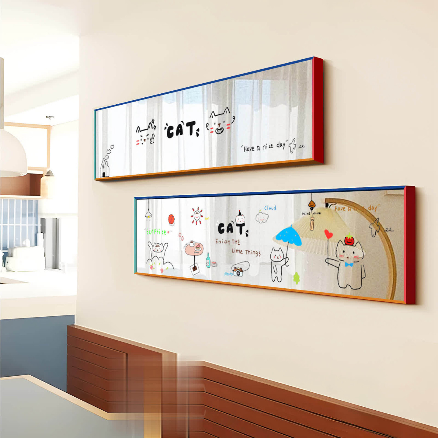 多巴胺假窗户涂鸦彩色镜子装饰画包豪斯餐厅挂画奶茶店布置氛围感
