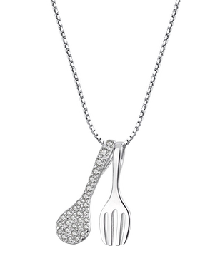 靓翁翁S925纯银项链女小吃货勺叉吊坠网红勺子叉子能吃是福锁骨链