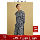 碎花连衣裙造型感衬衫 裙2025春季 新款 曼德诗法式 高级感长袖 黑白裙