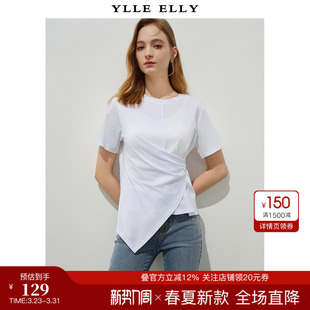 不规则全棉短袖 YLLEELLY 新款 妙影小白T恤夏季 衣衫
