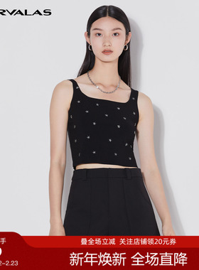 曼德诗工字背心女2025年夏季新款方领设计感星星烫钻打底针织吊带
