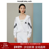 曼德诗拉链字母外套女2024春休闲舒适连帽针织开衫 撞色运动上衣