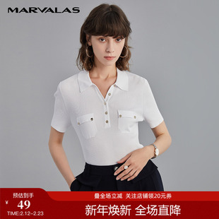 曼德诗针织短袖女夏季新款polo衫2025薄款显瘦上衣女装小众打底衫