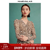 2025冬季 新款 复古泡泡袖 曼德诗V领雪纺衫 设计小衫 印花弹力上衣女