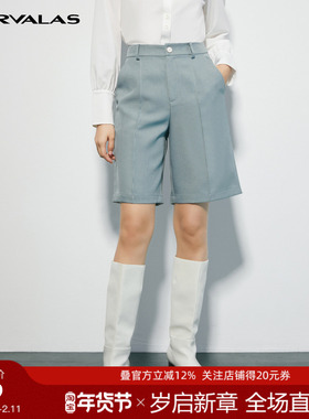 曼德诗绿色高腰a字短裤女外穿2025夏季宽松显瘦气质时尚OL直筒裤