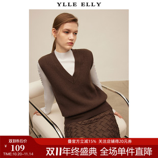 纯色V领绵羊毛混纺针织马甲女 新款 YLLE ELLY针织背心马夹2024冬季