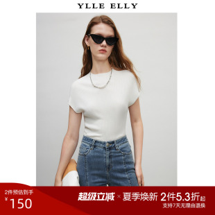 修身 YLLE 桑蚕丝气质短袖 ELLY连肩针织T恤2025夏季 显瘦上衣 新款