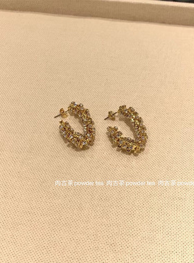 韩国东大门代购 statement设计师款时髦点缀金色圆环镶钻耳环耳钉